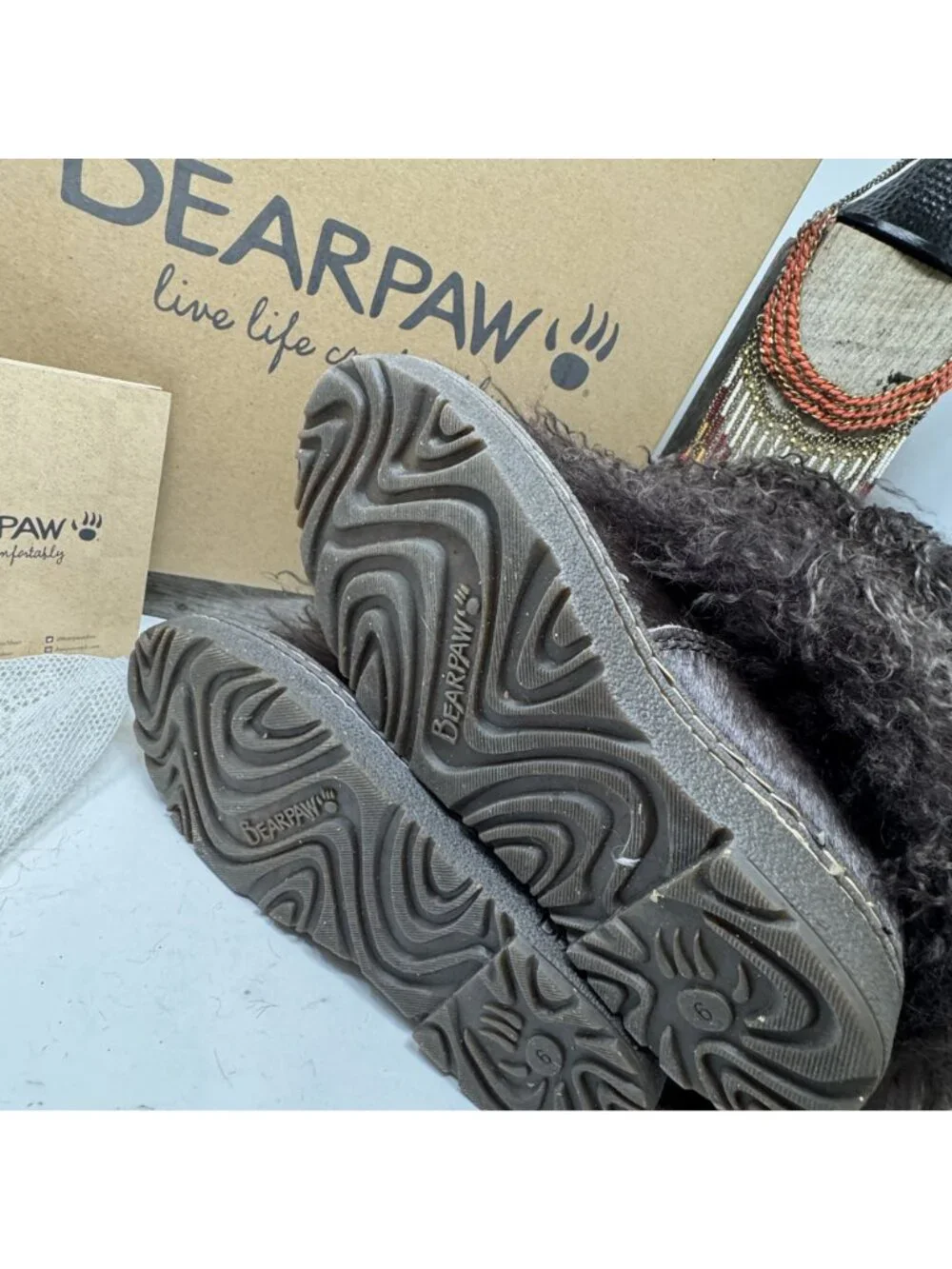 Bearpaw Boetis II Black Curly Lamb Fur Sheepskin Lined Mongolian Boots 6 Box